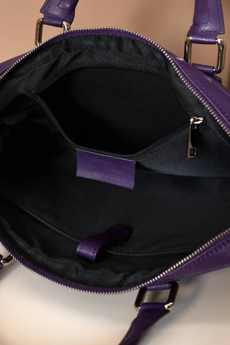 D'Arienzo Dylan - Borsa Ventiquattrore in pelle di vitello viola saffiano tasca zip