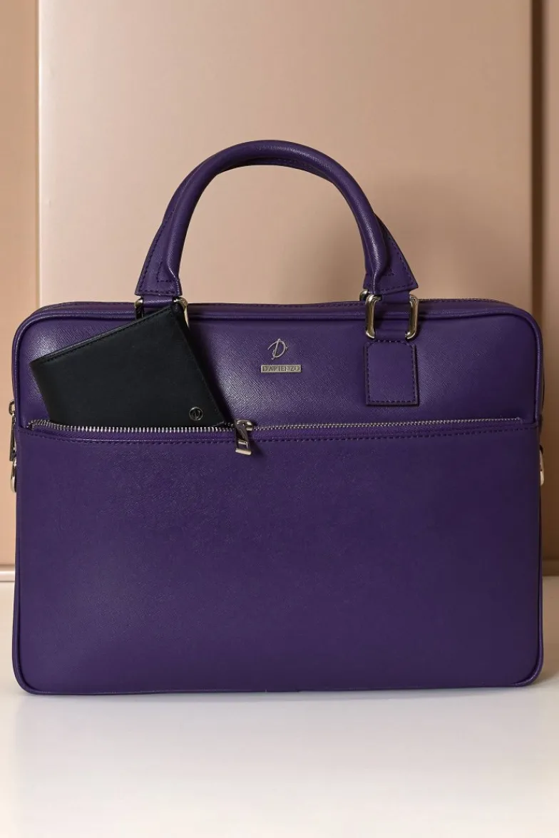 D'Arienzo Dylan - Borsa Ventiquattrore in pelle di vitello viola saffiano tasca zip