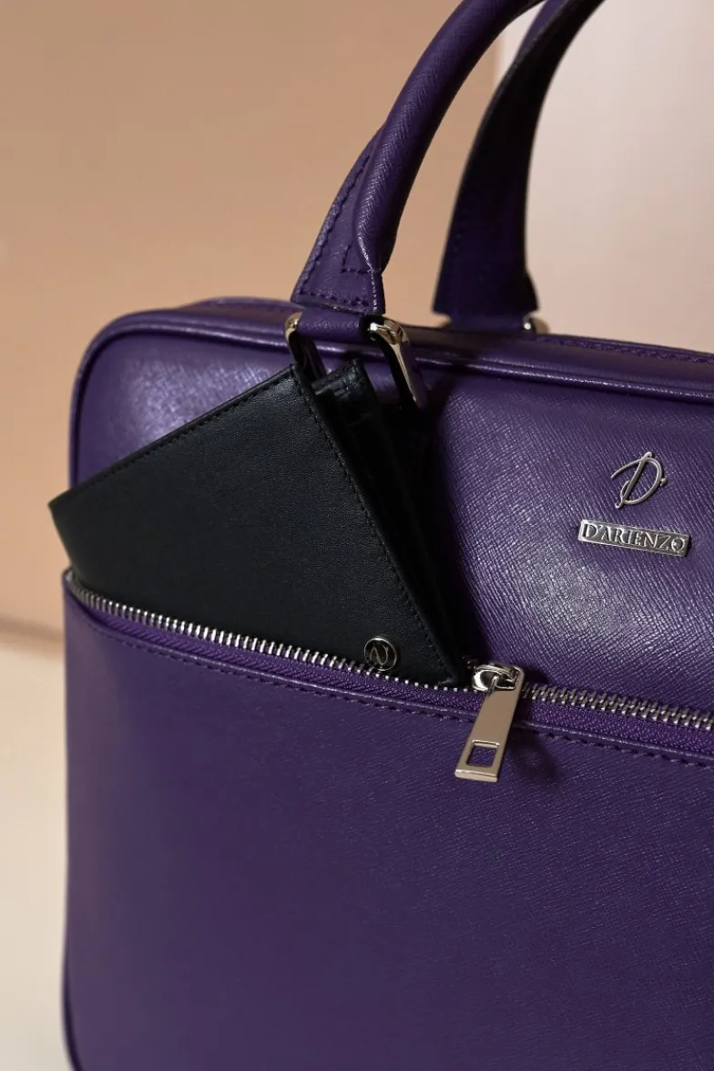 D'Arienzo Dylan - Borsa Ventiquattrore in pelle di vitello viola saffiano tasca zip