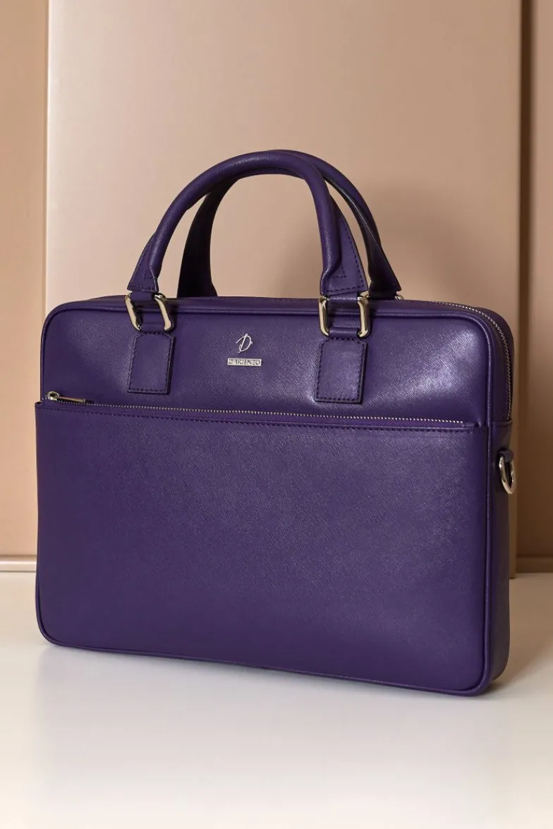 D'Arienzo Dylan - Borsa Ventiquattrore in pelle di vitello viola saffiano tasca zip