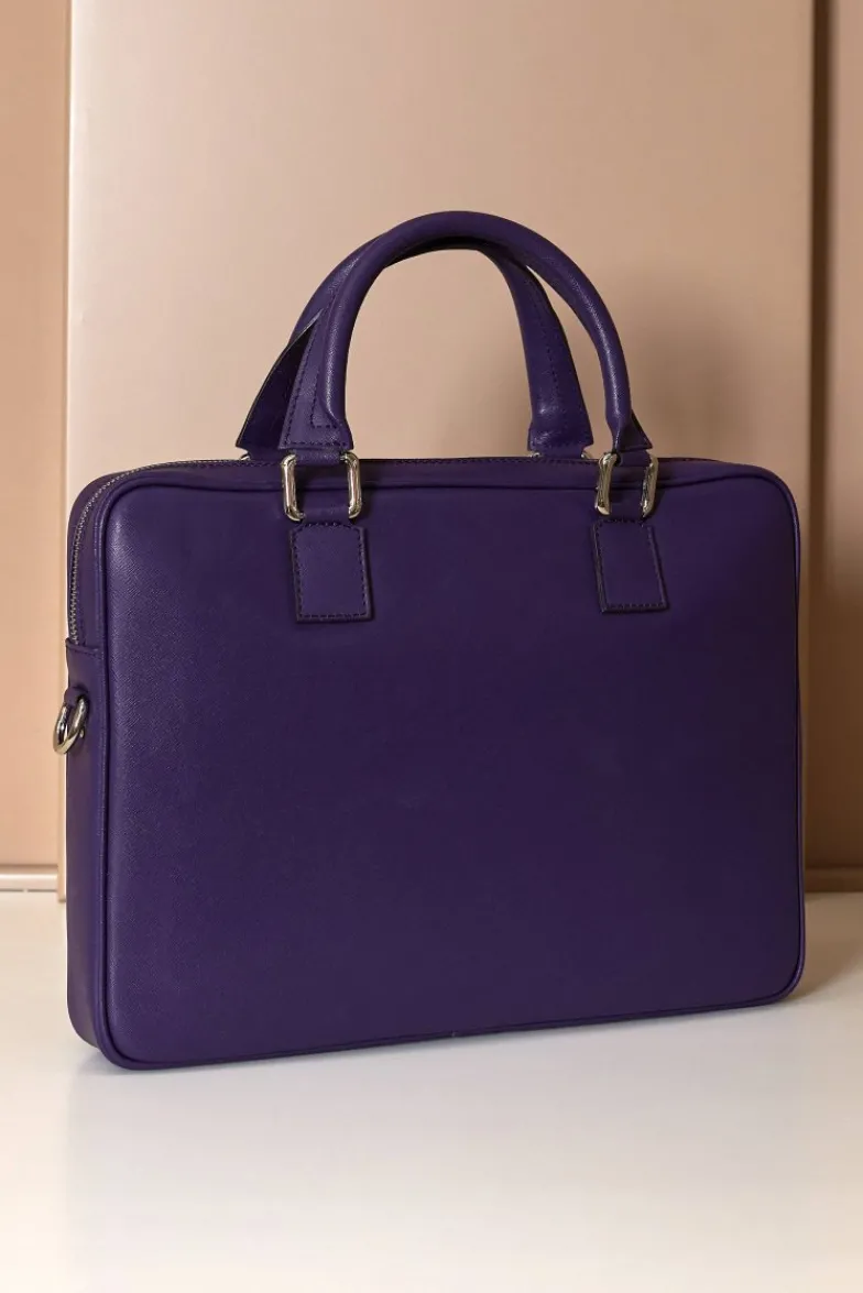 D'Arienzo Dylan - Borsa Ventiquattrore in pelle di vitello viola saffiano tasca zip