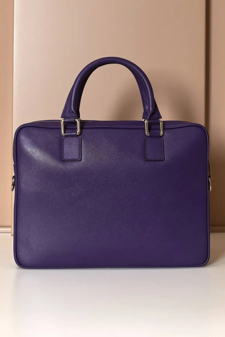 D'Arienzo Dylan - Borsa Ventiquattrore in pelle di vitello viola saffiano tasca zip