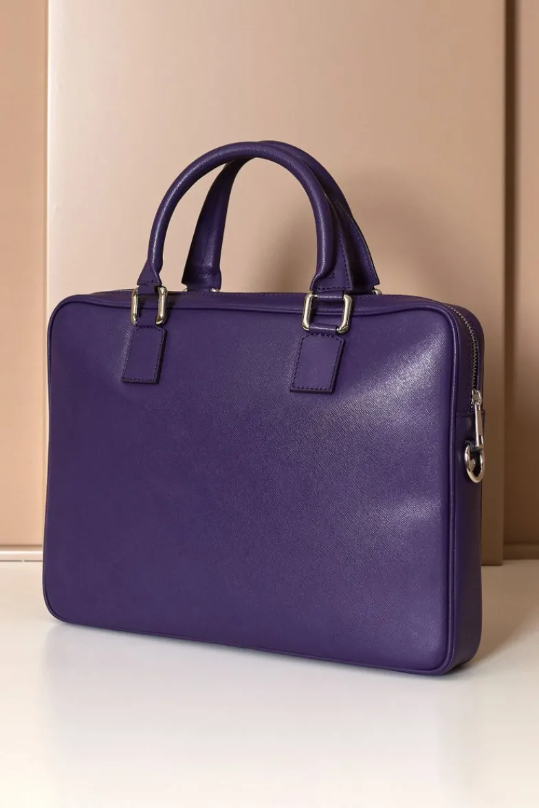 D'Arienzo Dylan - Borsa Ventiquattrore in pelle di vitello viola saffiano tasca zip