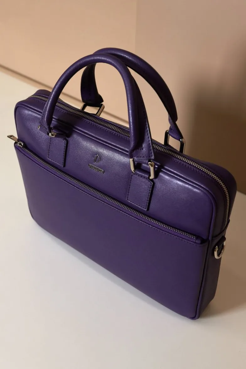 D'Arienzo Dylan - Borsa Ventiquattrore in pelle di vitello viola saffiano tasca zip
