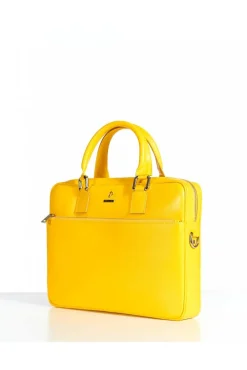 D'Arienzo Dylan - Borsa Ventiquattrore in pelle gialla di vitello saffiano tasca zip