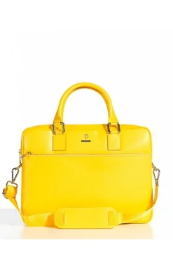D'Arienzo Dylan - Borsa Ventiquattrore in pelle gialla di vitello saffiano tasca zip