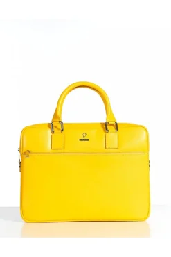 D'Arienzo Dylan - Borsa Ventiquattrore in pelle gialla di vitello saffiano tasca zip