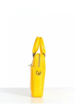 D'Arienzo Dylan - Borsa Ventiquattrore in pelle gialla di vitello saffiano tasca zip