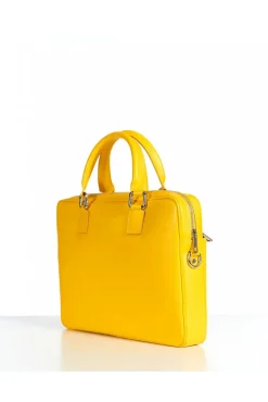 D'Arienzo Dylan - Borsa Ventiquattrore in pelle gialla di vitello saffiano tasca zip