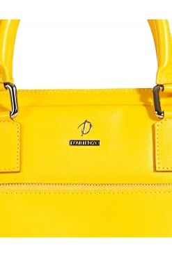 D'Arienzo Dylan - Borsa Ventiquattrore in pelle gialla di vitello saffiano tasca zip