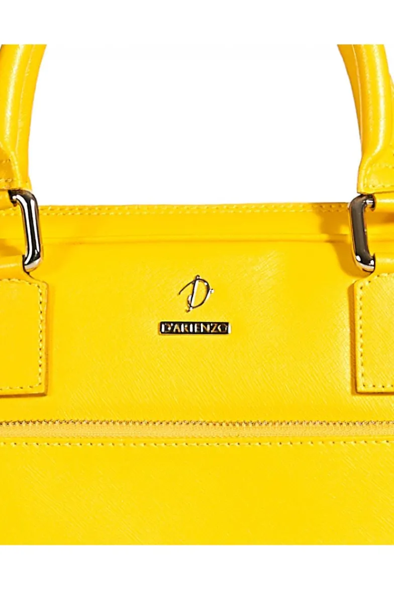 D'Arienzo Dylan - Borsa Ventiquattrore in pelle gialla di vitello saffiano tasca zip