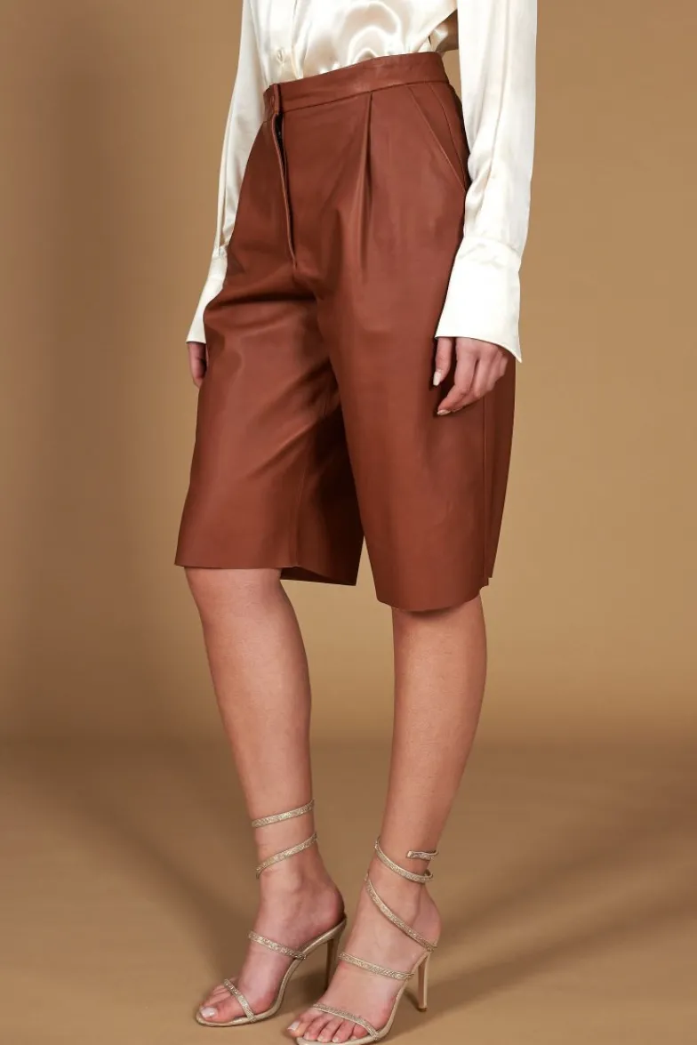 Donna D'Arienzo Elina - Pantalone in pelle cuoio sfoderato a ginocchio effetto liscio