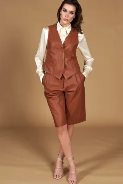 Donna D'Arienzo Elina - Pantalone in pelle cuoio sfoderato a ginocchio effetto liscio
