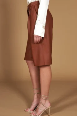 Donna D'Arienzo Elina - Pantalone in pelle cuoio sfoderato a ginocchio effetto liscio