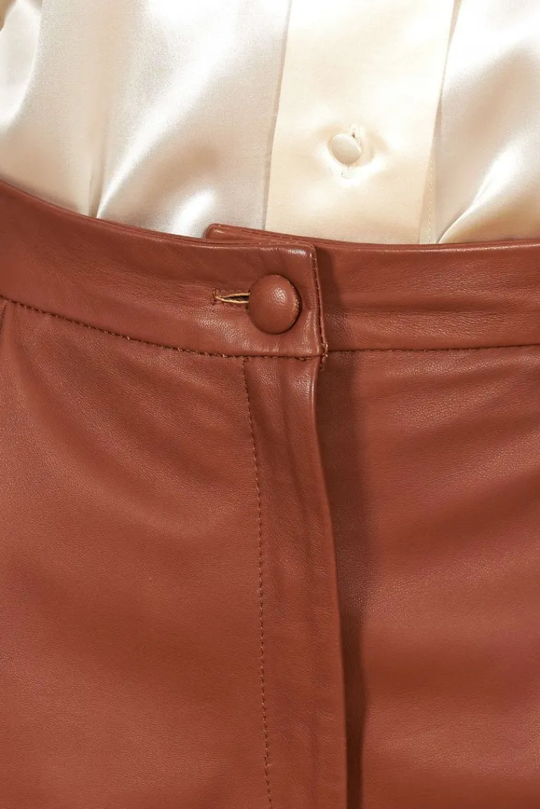 Donna D'Arienzo Elina - Pantalone in pelle cuoio sfoderato a ginocchio effetto liscio