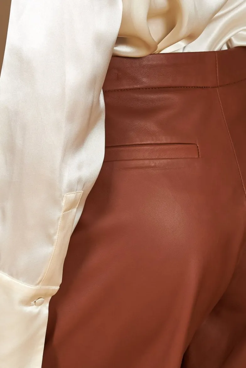 Donna D'Arienzo Elina - Pantalone in pelle cuoio sfoderato a ginocchio effetto liscio