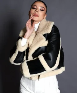 Donna D'Arienzo Ella - Chiodo corto in Montone Shearling nero versione oversize