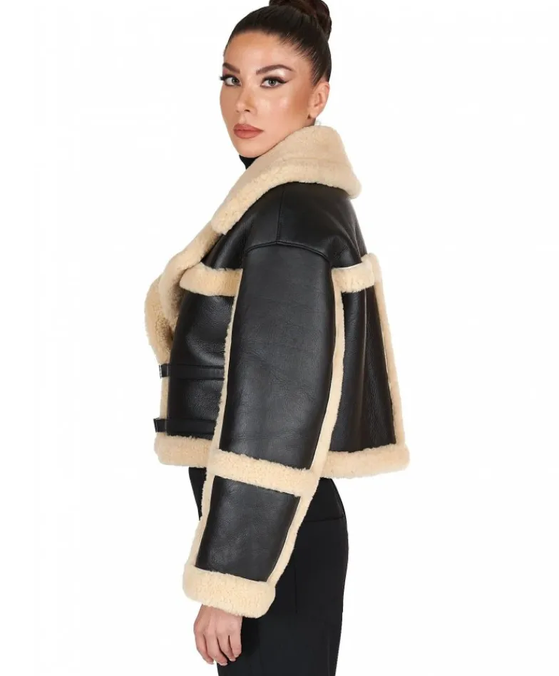 Donna D'Arienzo Ella - Chiodo corto in Montone Shearling nero versione oversize