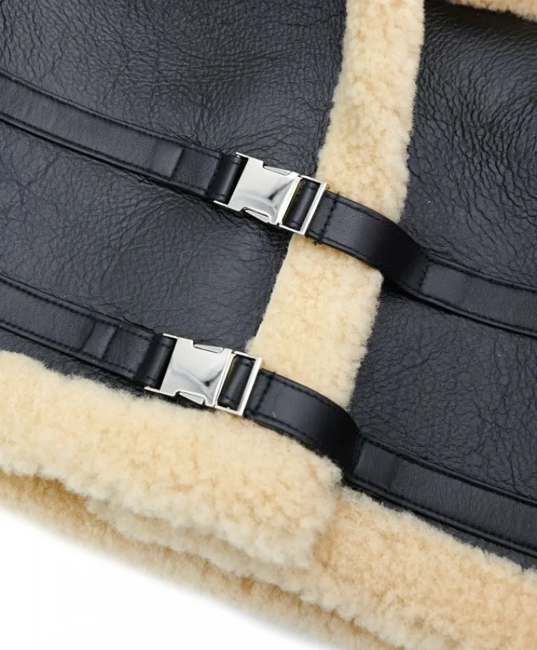 Donna D'Arienzo Ella - Chiodo corto in Montone Shearling nero versione oversize