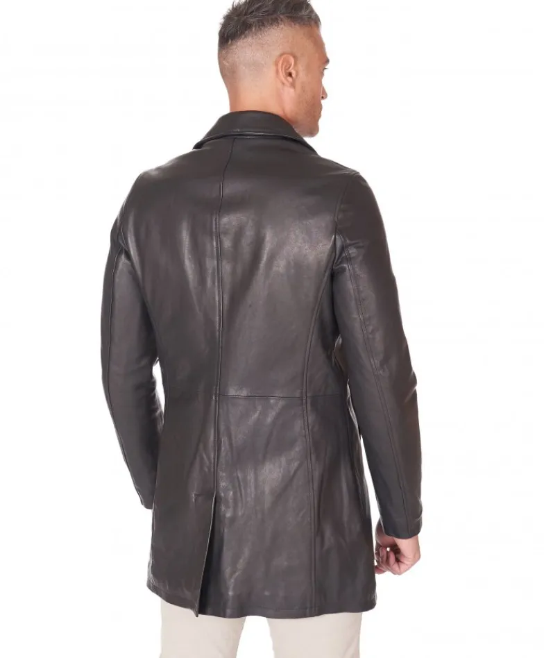 Uomo D'Arienzo Elvis - Cappotto in pelle nera nappa effetto liscio collo giacca