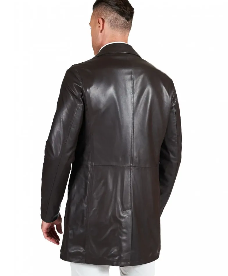 Uomo D'Arienzo Elvis - Cappotto in pelle testa di moro effetto liscio collo giacca