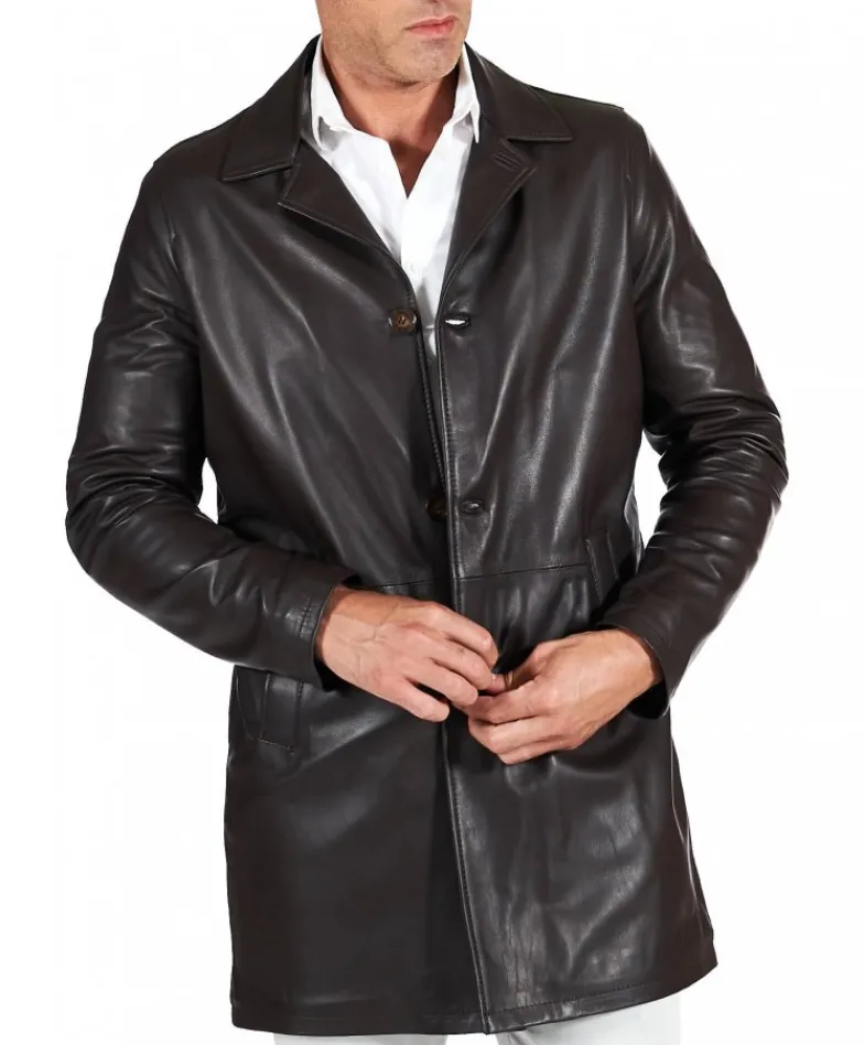 Uomo D'Arienzo Elvis - Cappotto in pelle testa di moro effetto liscio collo giacca