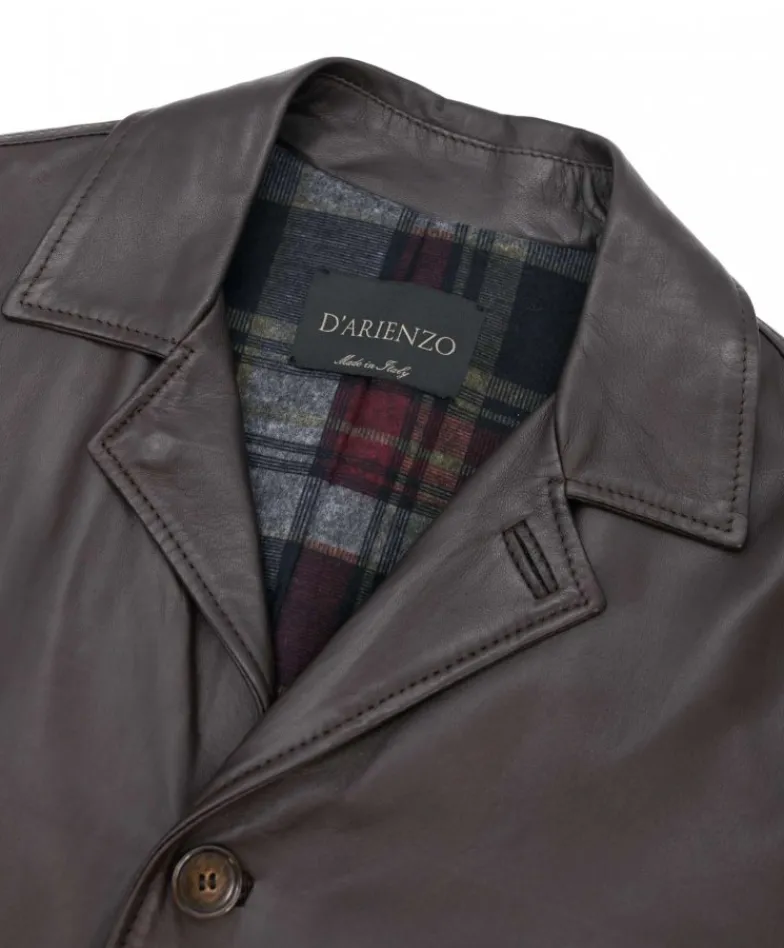 Uomo D'Arienzo Elvis - Cappotto in pelle testa di moro effetto liscio collo giacca