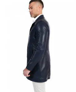 Uomo D'Arienzo Elvis - Cappotto in pelle blu effetto liscio collo giacca