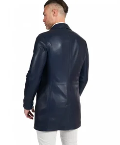 Uomo D'Arienzo Elvis - Cappotto in pelle blu effetto liscio collo giacca
