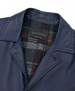 Uomo D'Arienzo Elvis - Cappotto in pelle blu effetto liscio collo giacca