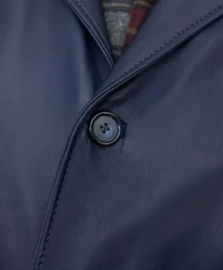 Uomo D'Arienzo Elvis - Cappotto in pelle blu effetto liscio collo giacca