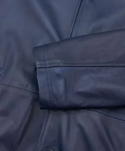 Uomo D'Arienzo Elvis - Cappotto in pelle blu effetto liscio collo giacca