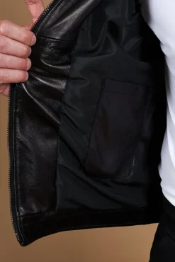 Uomo D'Arienzo Emy - Giacca in pelle nera con impunture sulle spalle