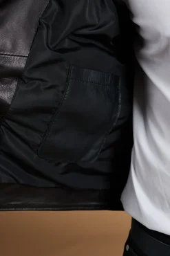 Uomo D'Arienzo Ermal - Chiodo smanicato in pelle nera nappa effetto liscio