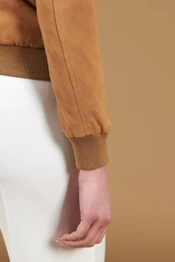 Donna D'Arienzo Faty - Bomber in pelle camoscio beige con bottoni