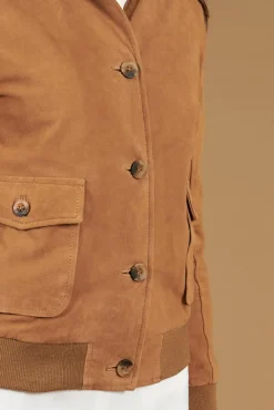 Donna D'Arienzo Faty - Bomber in pelle camoscio beige con bottoni