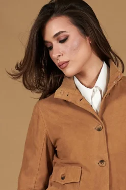 Donna D'Arienzo Faty - Bomber in pelle camoscio beige con bottoni