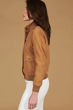 Donna D'Arienzo Faty - Bomber in pelle camoscio beige con bottoni