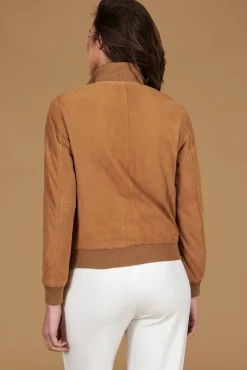 Donna D'Arienzo Faty - Bomber in pelle camoscio beige con bottoni