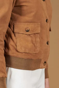 Donna D'Arienzo Faty - Bomber in pelle camoscio beige con bottoni