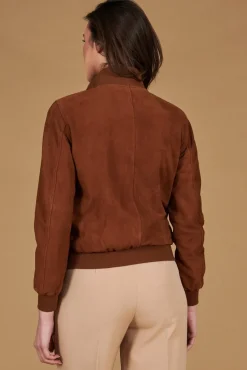 Donna D'Arienzo Faty - Bomber in pelle camoscio color cuoio con bottoni