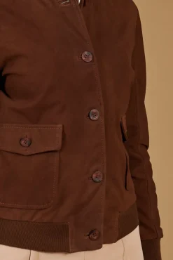 Donna D'Arienzo Faty - Bomber in pelle camoscio marrone con bottoni