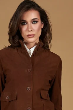 Donna D'Arienzo Faty - Bomber in pelle camoscio marrone con bottoni