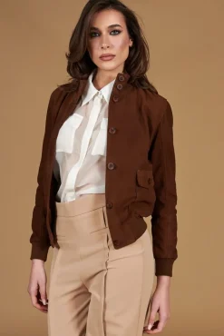 Donna D'Arienzo Faty - Bomber in pelle camoscio marrone con bottoni