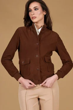Donna D'Arienzo Faty - Bomber in pelle camoscio marrone con bottoni