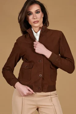Donna D'Arienzo Faty - Bomber in pelle camoscio marrone con bottoni