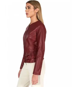 Donna D'Arienzo F105BL - Giacca in pelle bordeaux con balze nappa effetto liscio