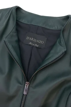 Donna D'Arienzo F105BL - Giacca in pelle naturale verde con balze effetto liscio