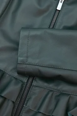 Donna D'Arienzo F105BL - Giacca in pelle naturale verde con balze effetto liscio