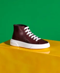 Uomo D'Arienzo Firenze - Sneakers alta in pelle bordeaux da uomo